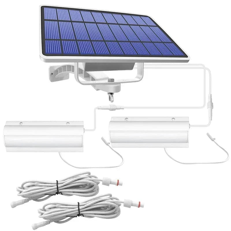 Dual head solar pendant lamp, perfect for decorative deck lighting. Eco-friendly, weather-resistant outdoor accent.