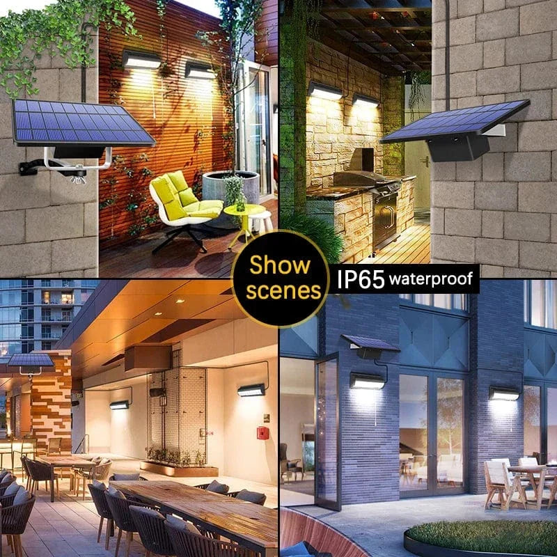 Weatherproof dual head solar hanging light for decks & gardens. Bright, eco-friendly LED illumination.
