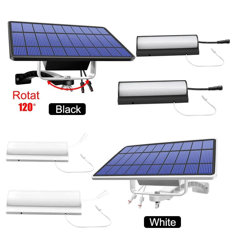 Outdoor solar LED pendant light, dual heads, perfect for large areas. Eco-friendly, weather-resistant design.
