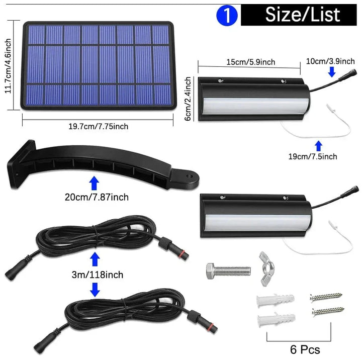 Eco-friendly dual head solar pendant light, brightens patio or deck. Weather-resistant LED garden light.