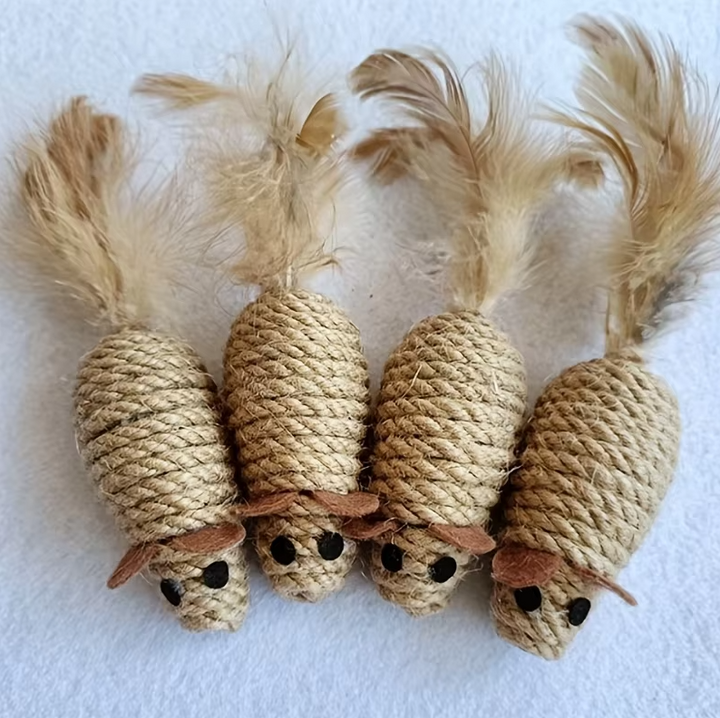 Sisal fish cat toy with colorful feathers for natural hunting fun, encouraging active play & healthy exercise.