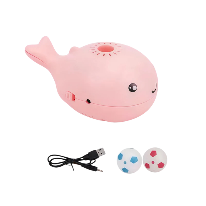 Interactive SkyWhale floating cat toy ball, a blue and pink pet activity essential