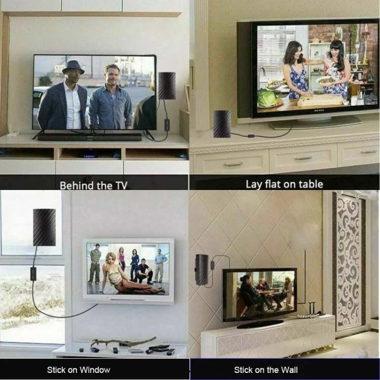 Modern, ultra-thin 4K indoor TV antenna designed for easy placement and strong free HD channel reception.