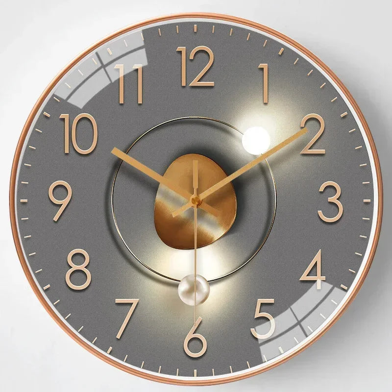 Close-up of 8-inch silent wall clock face, showing clear numbers for easy and quiet time reading.