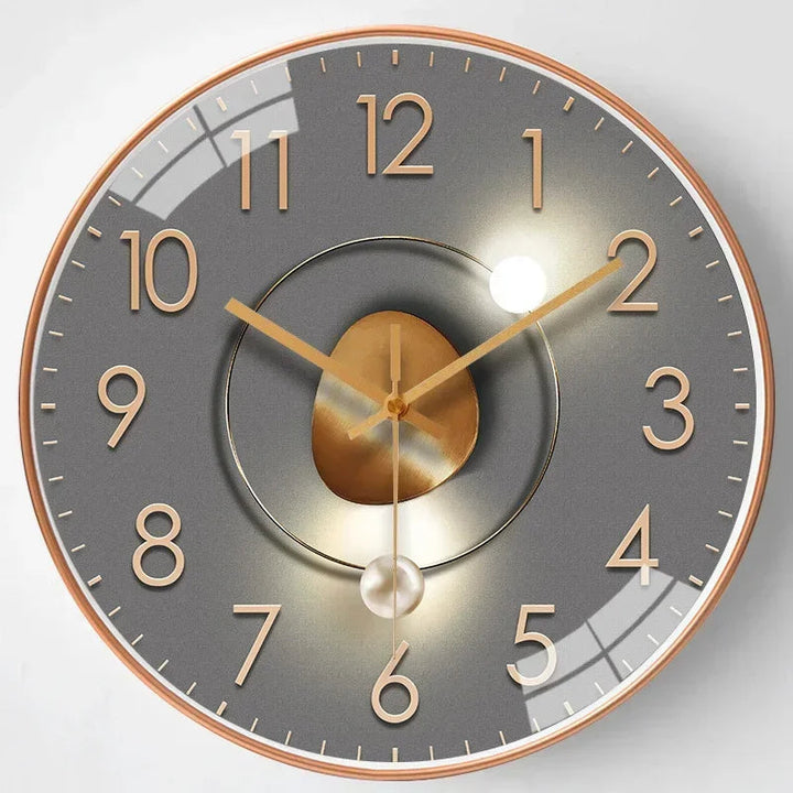 Close-up of 8-inch silent wall clock face, showing clear numbers for easy and quiet time reading.