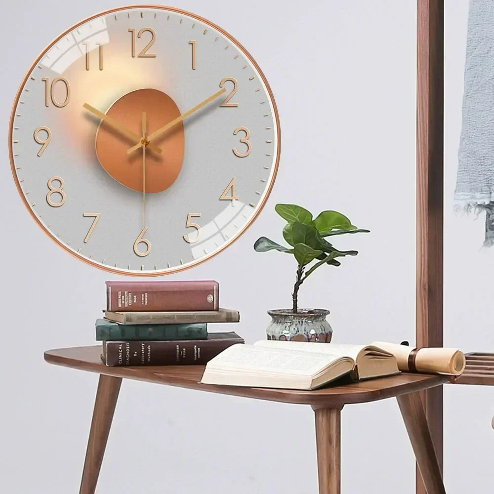 Silent 8-inch wall clock mounted on a minimalist wall, blending seamlessly with modern decor themes.