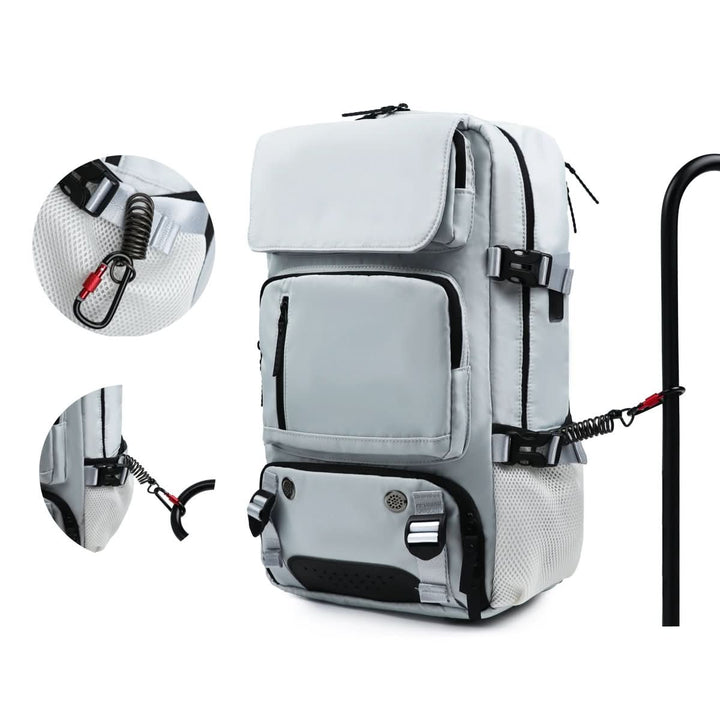 Stylish carry-on backpack with integrated USB charging port, perfect for organized travel & daily commute.