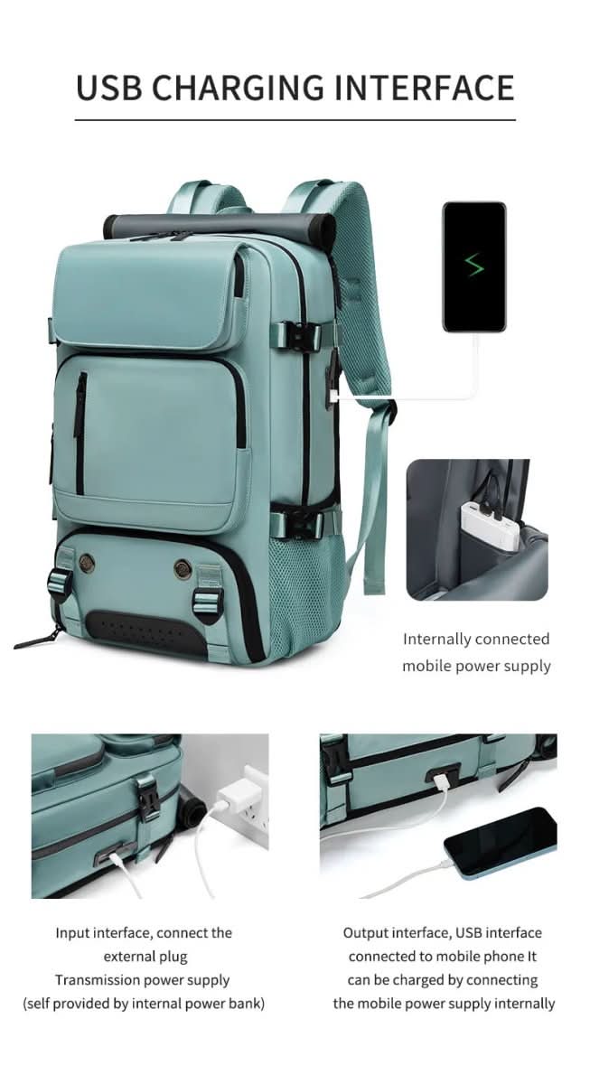 Grey unisex travel backpack showcasing spacious main compartment and quick-access front pockets.