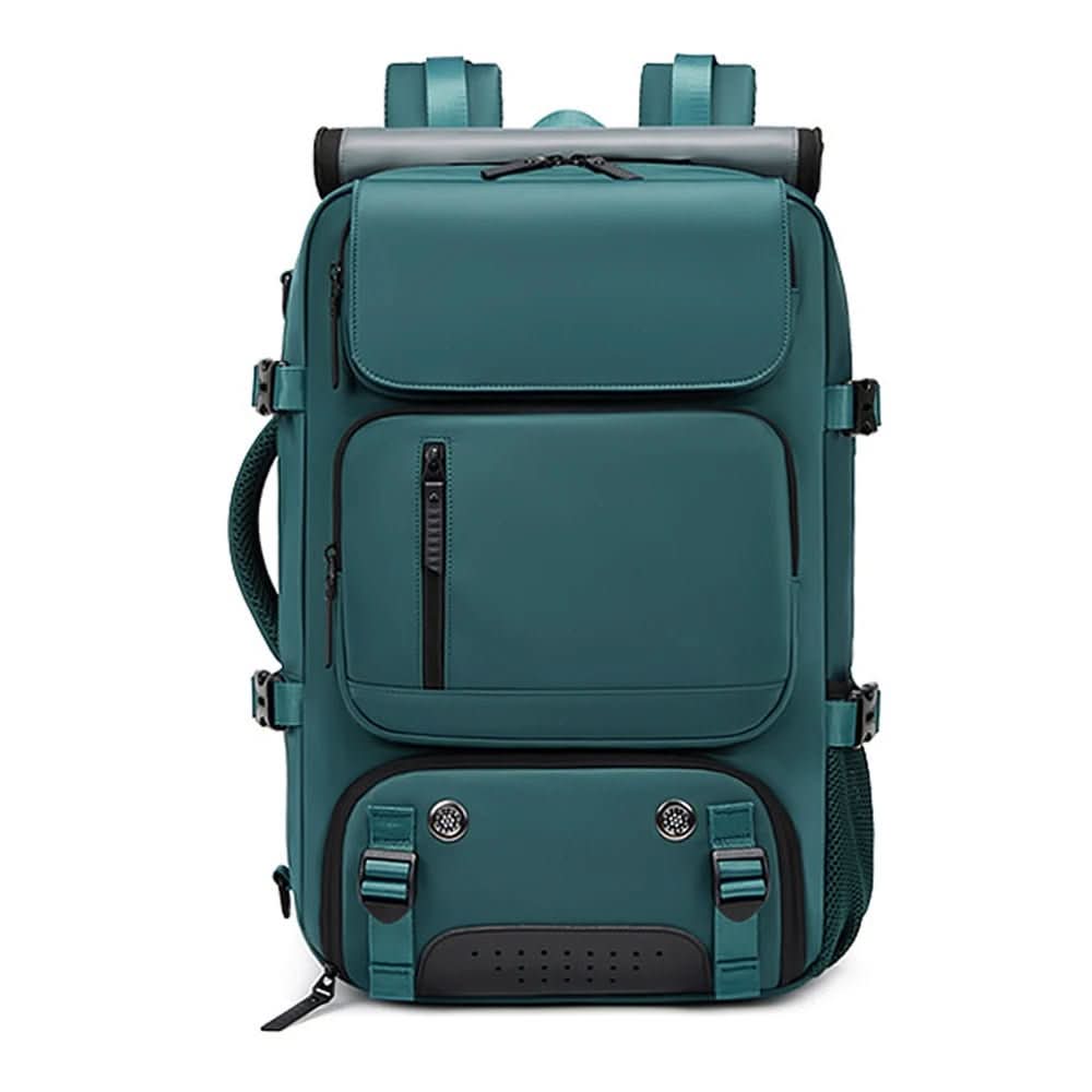 Interior view of the organized travel backpack with multiple sleeves for laptop, tablet & essentials.