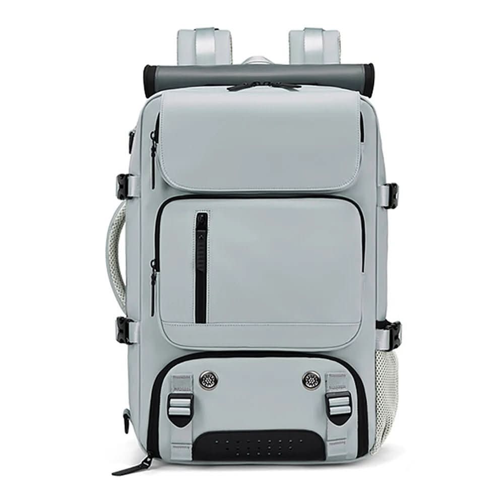 Innovative travel backpack with a dedicated ventilated shoe compartment, keeping gear separate.