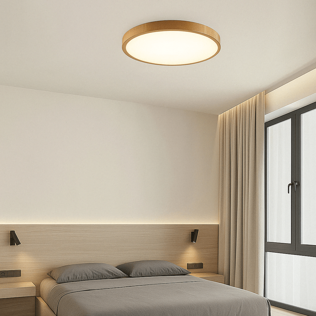 Sleek circular LED ceiling light, adjustable brightness, energy efficient and ultrathin.