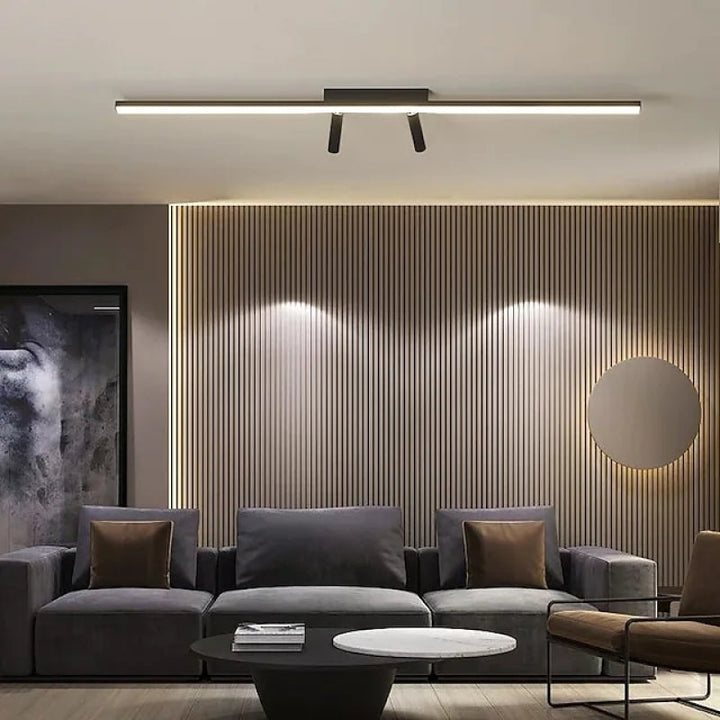 Contemporary linear LED flush mount ceiling light, ideal for office or indoor spaces.