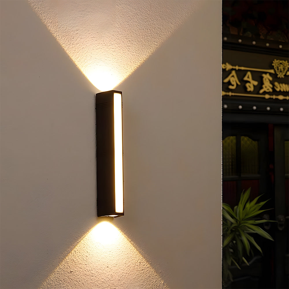 Sleek LED wall light, providing bright, efficient garden & patio illumination.