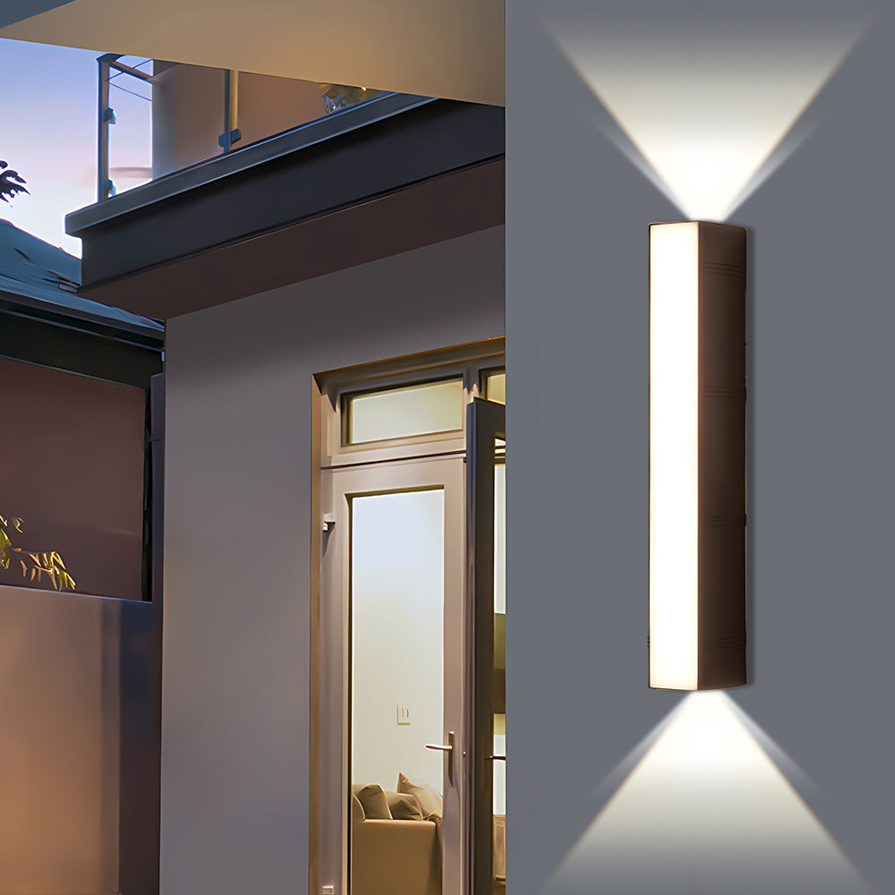 Elegant LED outdoor wall light, enhancing garden and patio aesthetics.