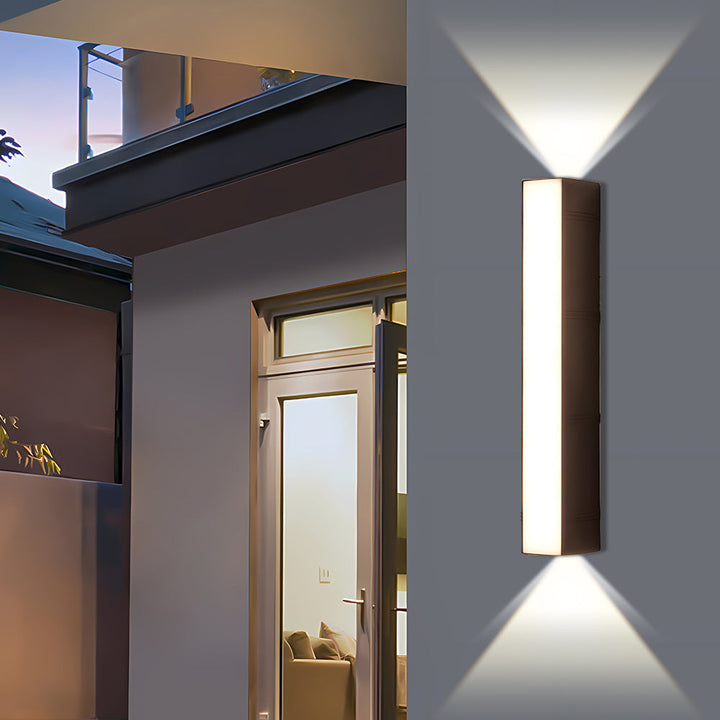 Elegant LED outdoor wall light, enhancing garden and patio aesthetics.