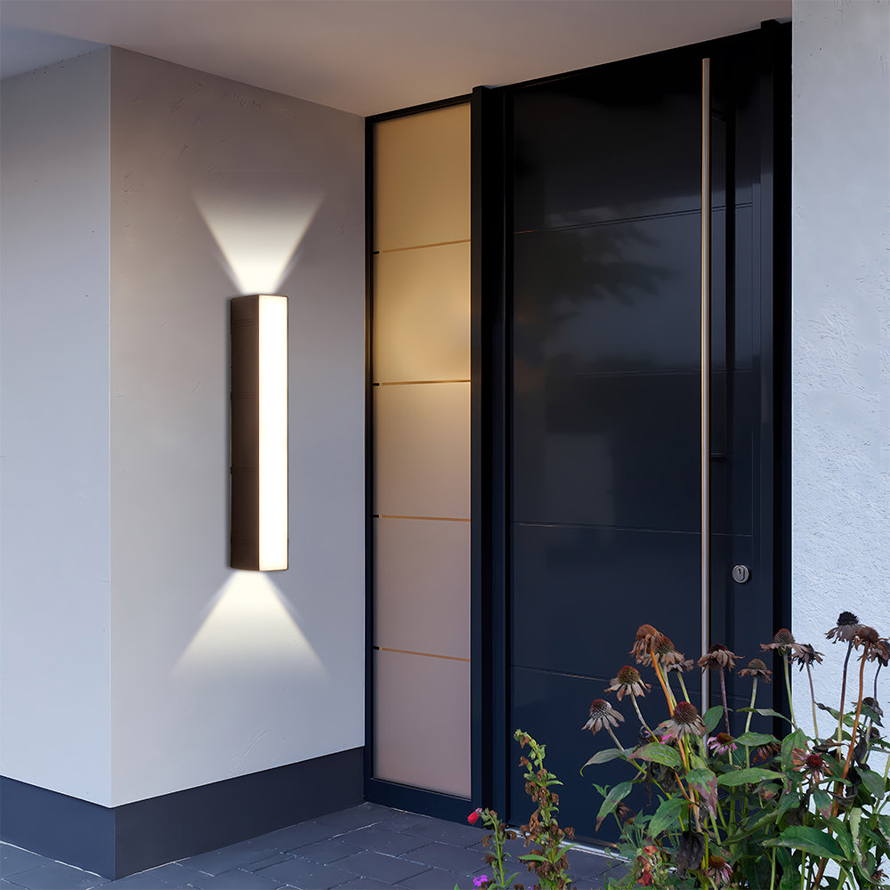 Bright, energy-efficient LED wall light for garden and patio decor.