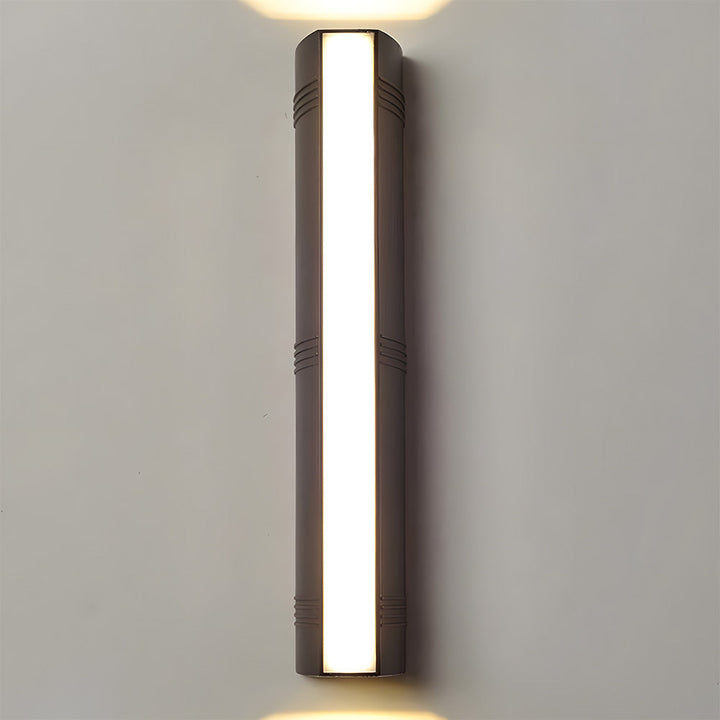 Energy-saving LED outdoor light for modern patio and garden walls.