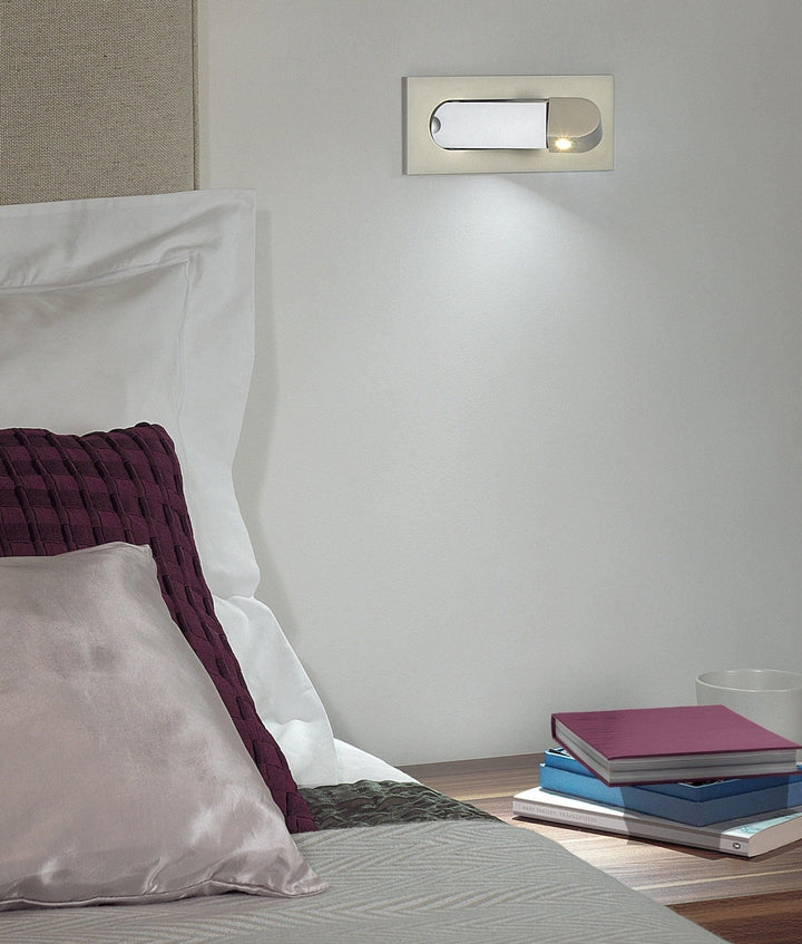 Minimalist LED reading lamp, wall-mounted, contemporary design for stylish bedrooms.