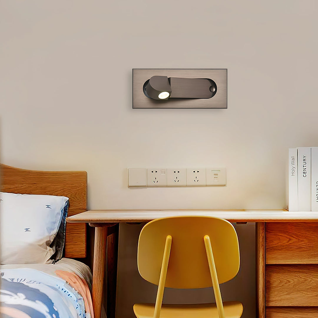 Contemporary adjustable wall lamp, LED light, energy-efficient for focused reading.