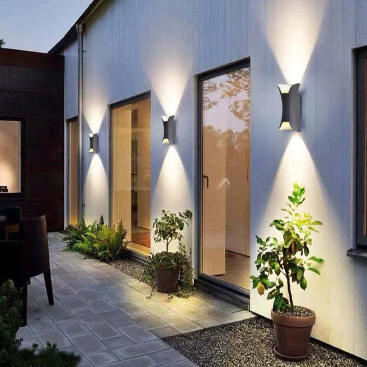 Modern LED outdoor wall light for exterior home lighting, adding a modern touch.