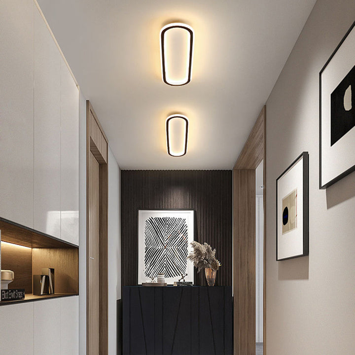 Contemporary oval flush mount ceiling light with adjustable LED for modern decor.