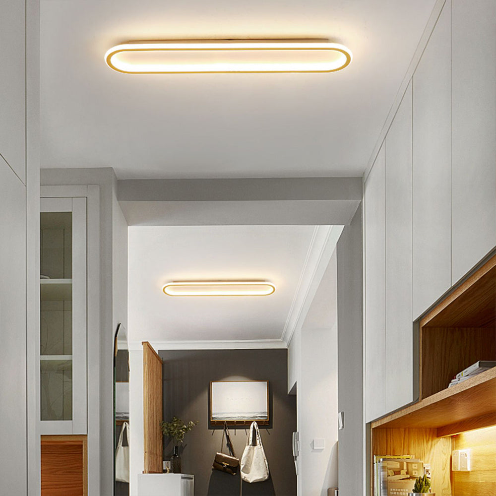 Modern black oval flush mount LED ceiling light, perfect for sleek home illumination.