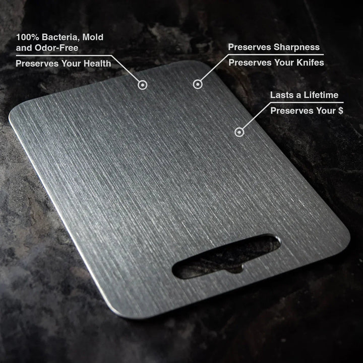 Professional-grade titanium cutting board, designed for chefs, durable & hygienic for heavy-duty kitchen food prep.
