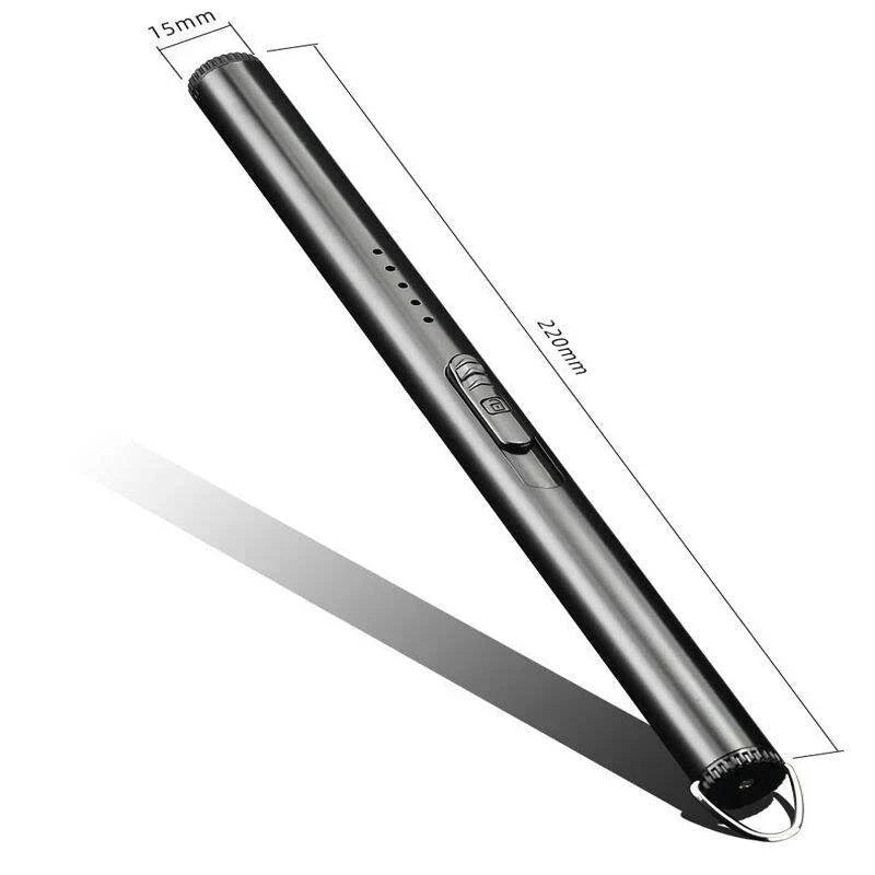 Sleek USB rechargeable electric lighter, windproof & flameless for candles & grills.