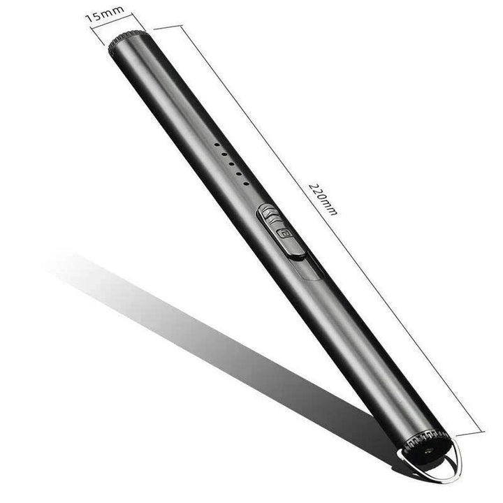 Sleek USB rechargeable electric lighter, windproof & flameless for candles & grills.