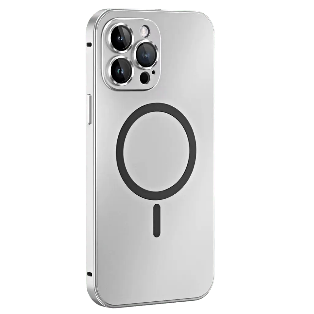 Slim metal magnetic iPhone case for enhanced protection and style.