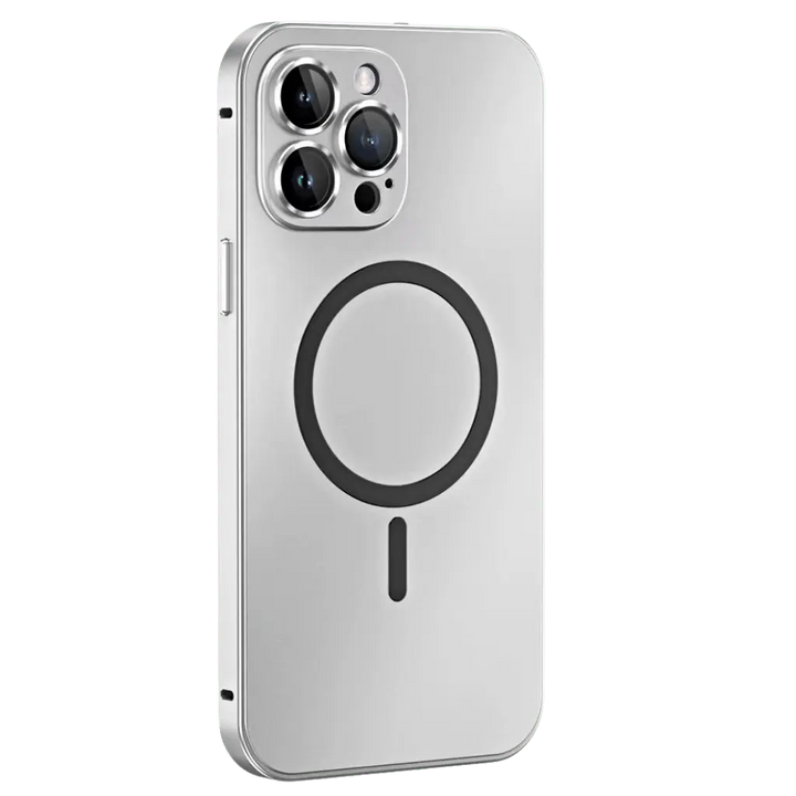 Slim metal magnetic iPhone case for enhanced protection and style.
