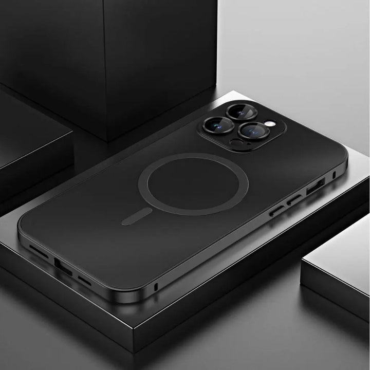 Sleek aesthetic magnetic metal iPhone case, slim, protective, and long-lasting.