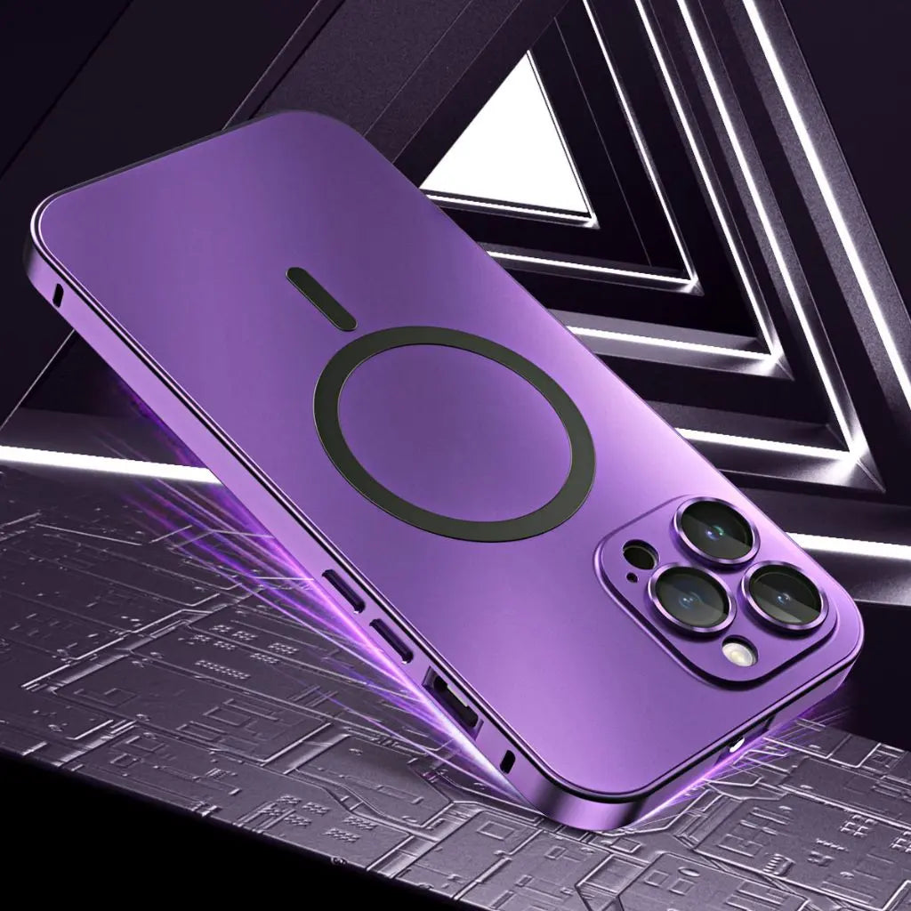 Sleek, minimalist slim magnetic metal iPhone case, offering robust protective coverage.