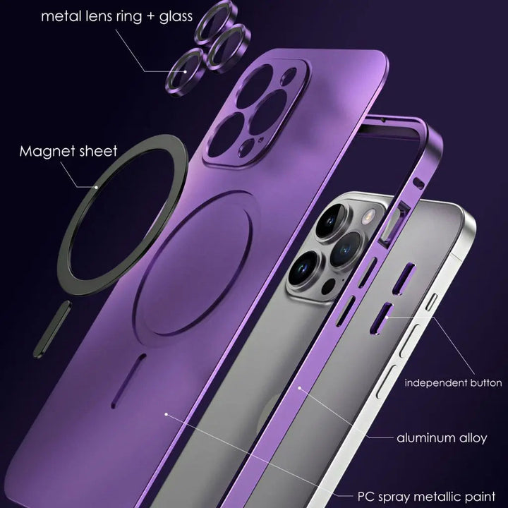 Robust yet slim magnetic metal iPhone case, offering durable phone protection.