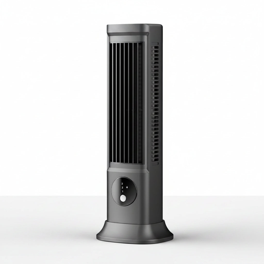Portable oscillating tower fan with remote control. Slim, quiet design for efficient home and office air cooling.