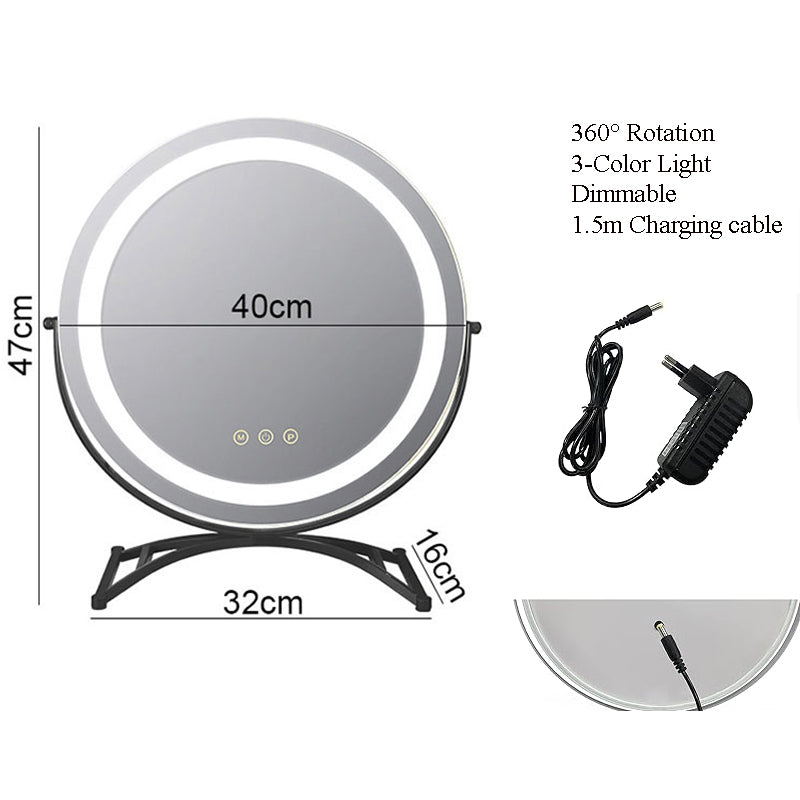 Smart LED makeup mirror with touch control & 3 light modes for perfect cosmetic application.
