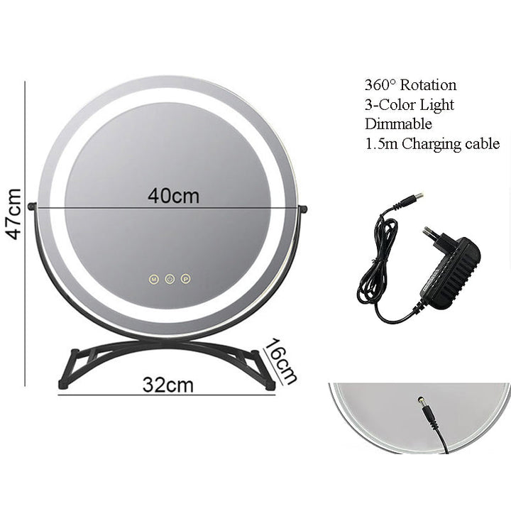 Smart LED makeup mirror with touch control & 3 light modes for perfect cosmetic application.