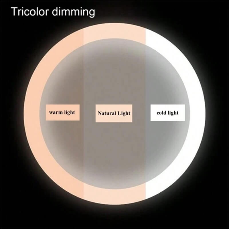 Smart LED beauty mirror, 3 light settings, touch control for flawless makeup.