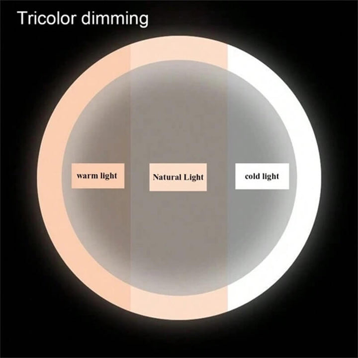 Smart LED beauty mirror, 3 light settings, touch control for flawless makeup.