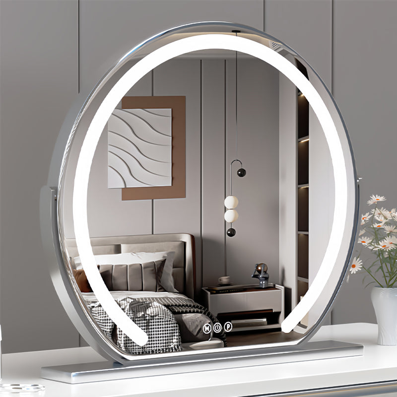 Close-up of touch controls on a smart LED makeup mirror, enhancing beauty and cosmetic routines.