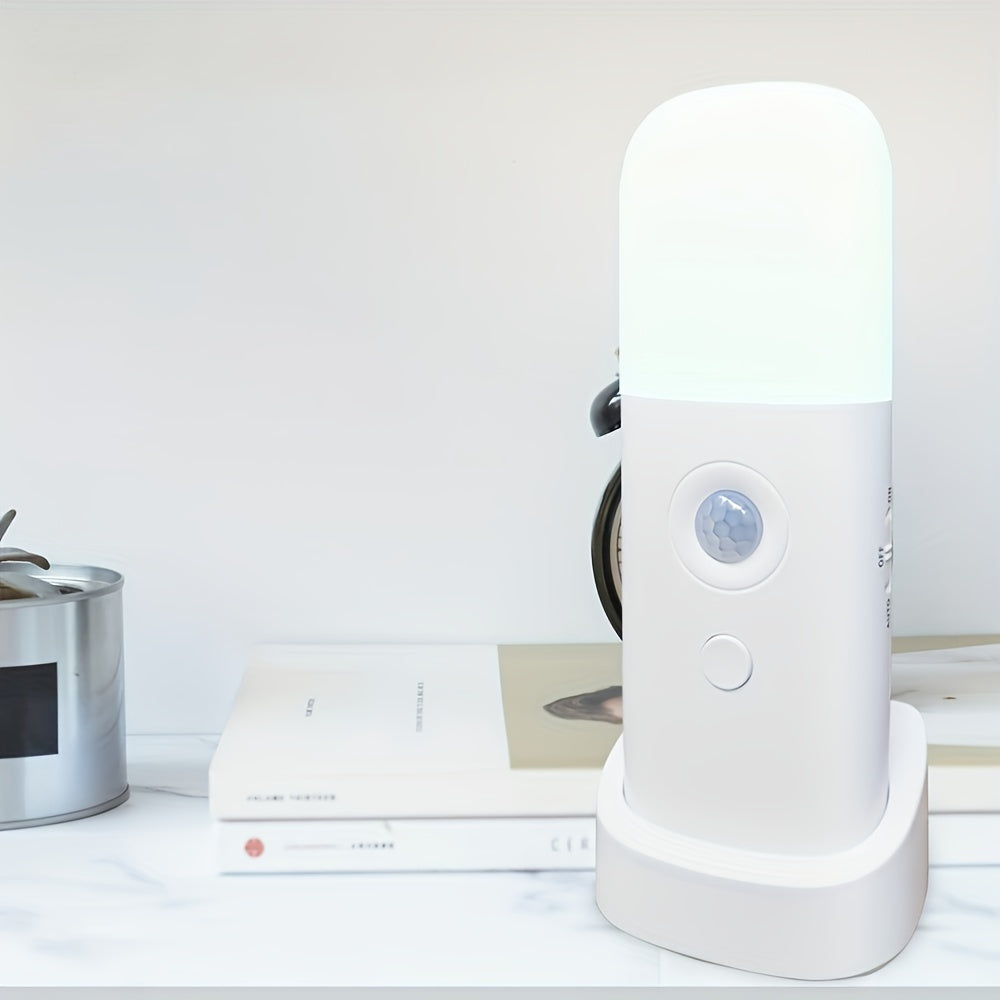 Smart Motion Sensor LED Night Light, USB rechargeable, with adjustable brightness for bedrooms & hallways.