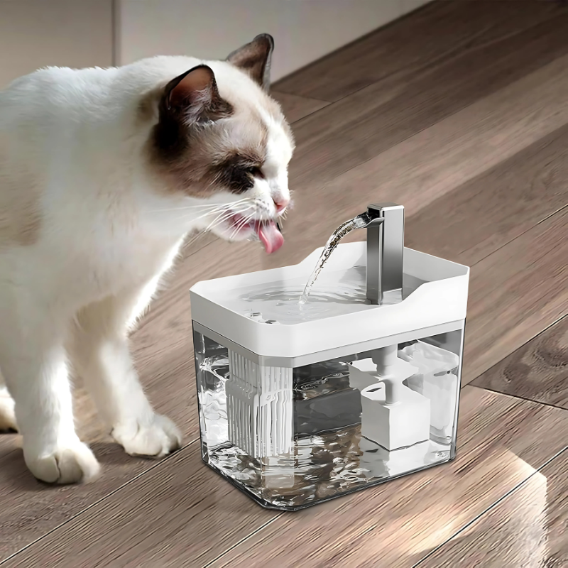 Smart pet water fountain with multiple drinking levels for cats and dogs