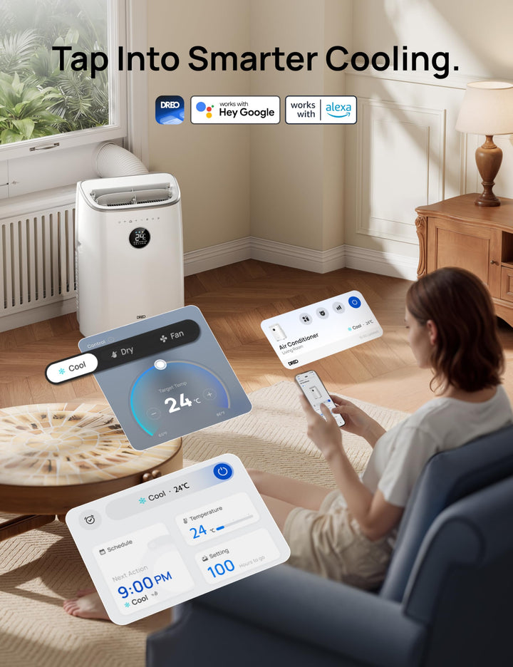 Modern portable smart air conditioner for effective home cooling & dehumidification. Enjoy personal climate control.