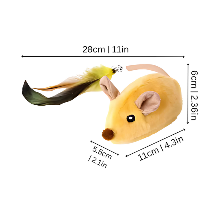 Yellow plush cat toy, controlled remotely for fun and exercise.