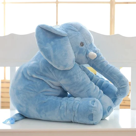 Cute gray elephant stuffed animal. Ideal baby shower gift or newborn present. Soft plush nursery decor toy.