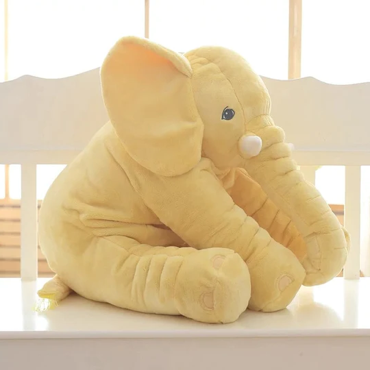 Ultra-soft baby elephant plush pillow. Gentle gray elephant toy provides cozy comfort for any child's room.