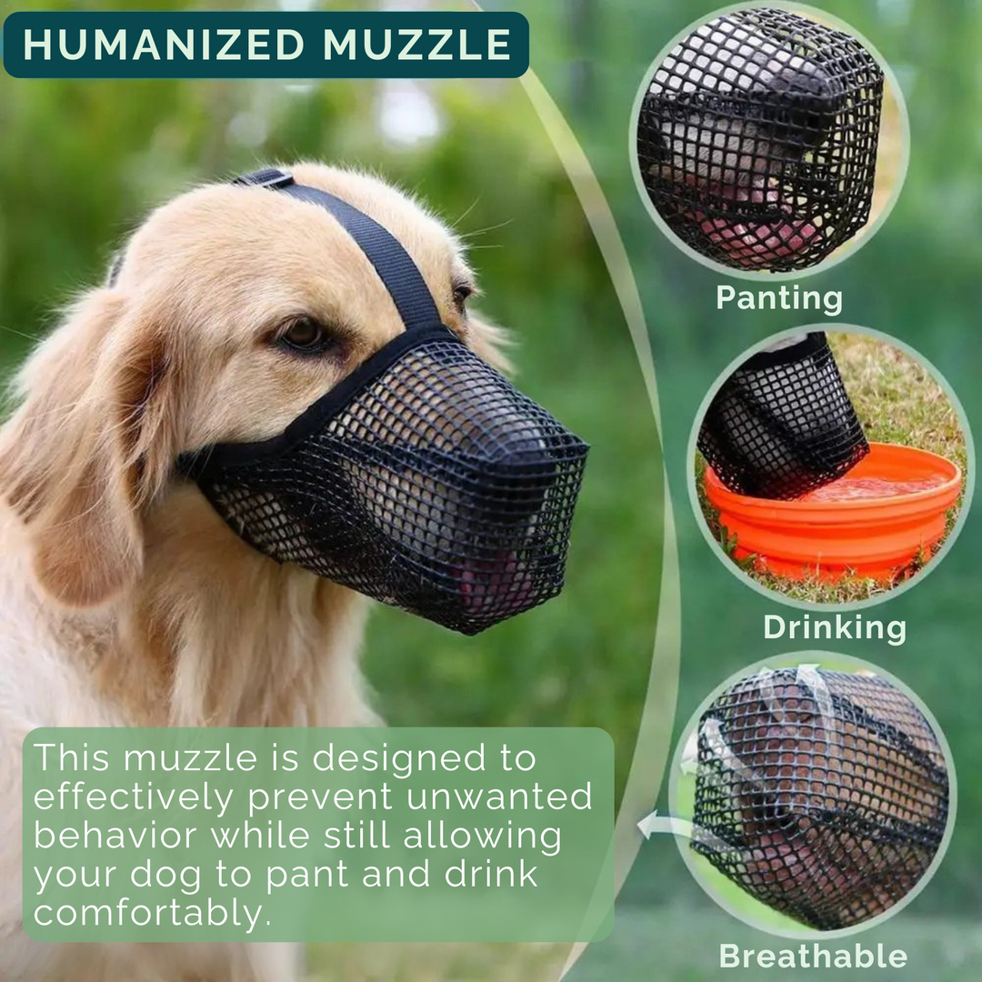 Adjustable AirMesh dog muzzle for training, anti-barking, and secure pet handling.