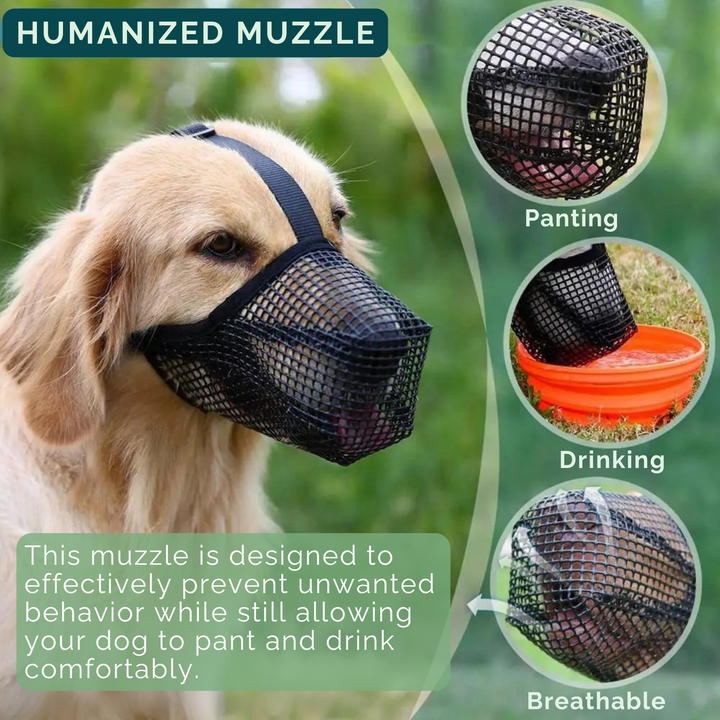 Adjustable AirMesh dog muzzle for training, anti-barking, and secure pet handling.
