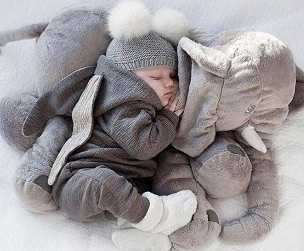 A delightful elephant-shaped pillow for baby's sensory play.