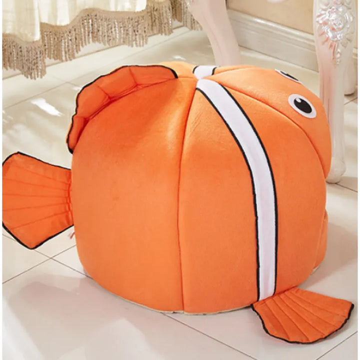 Feline comfort soft cat bed, cozy fish design cave style pet furniture for any cat.